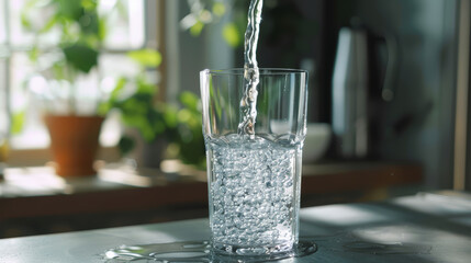 clean water flowing into a glass