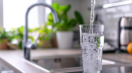 clean water flowing into a glass