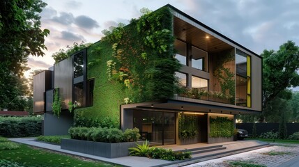 Fototapeta premium contemporary suburban house with an innovative, eco-friendly green wall and energy-efficient design elements