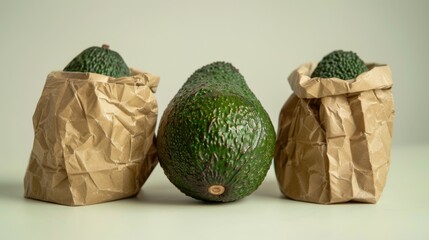 Naklejka premium Ripe green avocado in a paper bag
