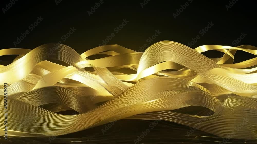 Poster Golden ribbons flow and intersect, creating a swirling abstract pattern.