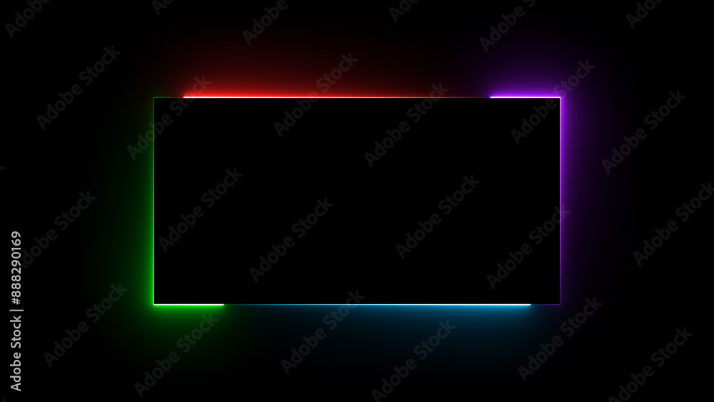 Sticker glowing neon light rectangle frame loading icon background in retro style, 4k illustration.