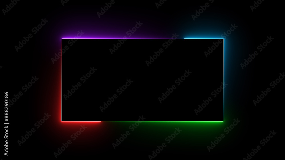 Sticker glowing neon light rectangle frame loading icon background in retro style, 4k illustration.