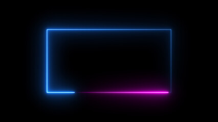 Neon light blue purple rectangle frame loading icon background in retro style, 4k illustration.	