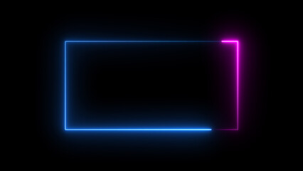 Neon light blue purple rectangle frame loading icon background in retro style, 4k illustration.	