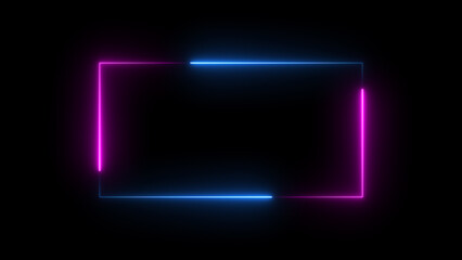 Neon light blue purple rectangle frame loading icon background in retro style, 4k illustration.	