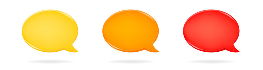 Set of yellow, orange and red 3d speech bubbles. Oval textbox	