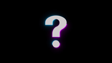 Abstract Neon question mark icon white color animation, On black background .	