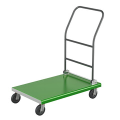 Green Platform Truck, transport trolley. 3D rendering isolated on transparent background