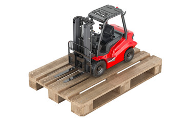 Forklift Truck on wooden pallet. 3D rendering isolated on transparent background