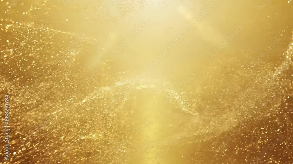 Poster Golden water droplets and spray in the air, creating a shimmering effect.