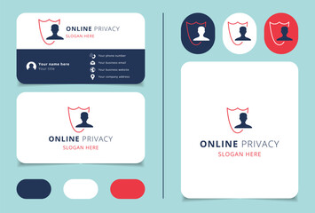 Online privacy logo template featuring a person being protected by a shield