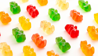 Rainbow Colored Bear Shaped Gummy Candy Isolated on a White Background