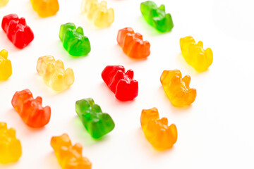 Rainbow Colored Bear Shaped Gummy Candy Isolated on a White Background