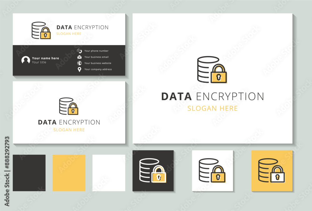 Wall mural data encryption logo featuring a padlock protecting a database