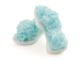 Freeze Dried Gummy Shaped Sharks Isolated on White Background