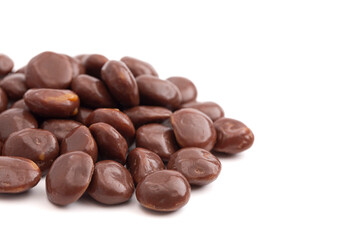 Sweet Chocolate Covered Caramel Disks Isolated on White Background