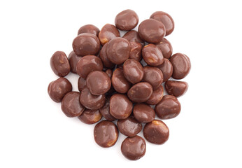 Sweet Chocolate Covered Caramel Disks Isolated on White Background