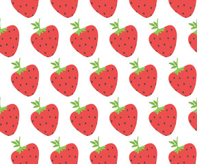 Strawberry pattern. Seamless background design with fresh berries. Summer repeating print for fabric, textile, wallpaper and wrapping. Printable flat vector illustration