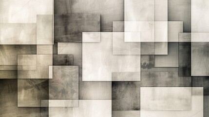 Minimalist abstract squares in neutral tones, shades of beige, grey, and white, ideal for tech magazine covers. Abstract texture squares patterns for publication