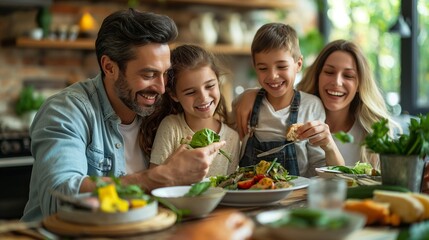 Happy family enjoying a meal together at home