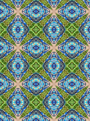 Peacock Green blue Flower mandala ornament banner Textured background. Ornate illustration.