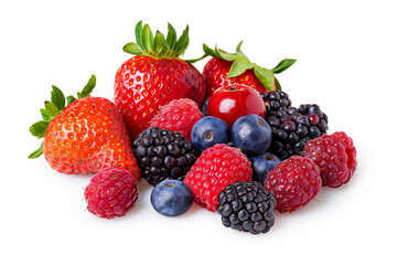 Obraz premium Fresh and Juicy Berries Isolated on a White Background, Professional Food Photography