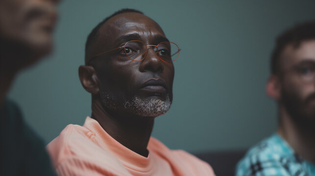 Man deeply engaged in a group therapy session, seeking empathy and support - Powered by Adobe