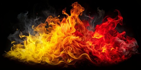 Fototapeta premium Abstract Fire and Smoke Composition, red, yellow, black, flames, smoke, abstract