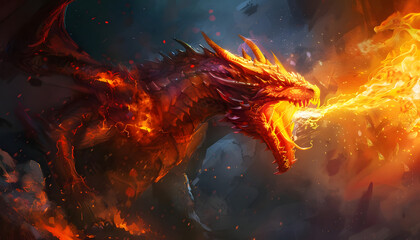 Icon of a mythical dragon breathing fire ready to defend its treasure ar7 4 Generative AI