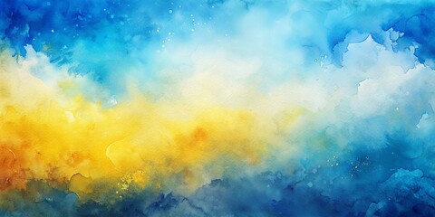 Fototapeta premium Abstract Watercolor Sunset, Blue, Yellow, Sky, Art , watercolor , abstract art