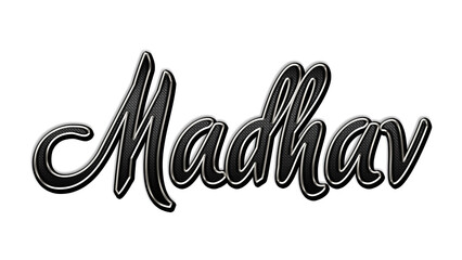 black metal 3d design of Hindi name Madhav on white background.	
