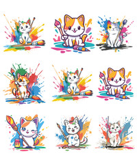 Cat Painting, Creative Cat A Splash of Color, Cute Cat Bundle Design