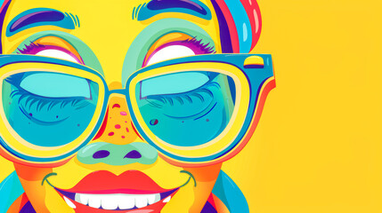 Obraz premium Happy woman smiling and wearing sunglasses illustration