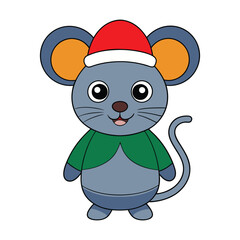Funny Christmas mouse with Santa hat vector illustration.