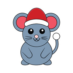 Funny Christmas mouse with Santa hat vector illustration.