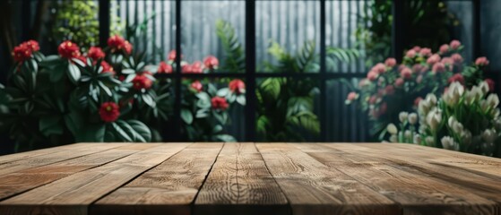 Fototapeta premium A minimalist wooden table top blends seamlessly into an ultramodern