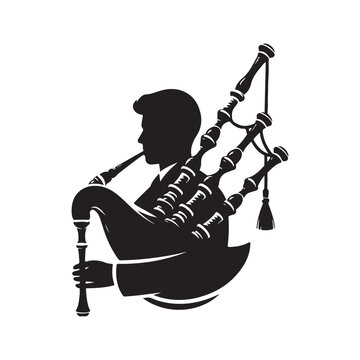 black silhouette bagpiper playing instrument clip art preview