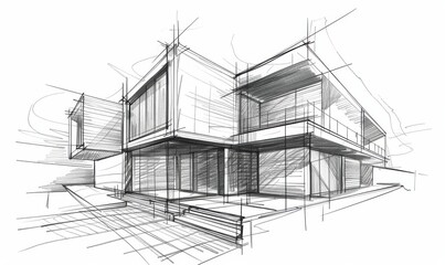 Detailed architectural sketch of a modern building design.