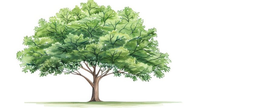 A tupelo tree visualized with soft watercolor leaves isolate on white background