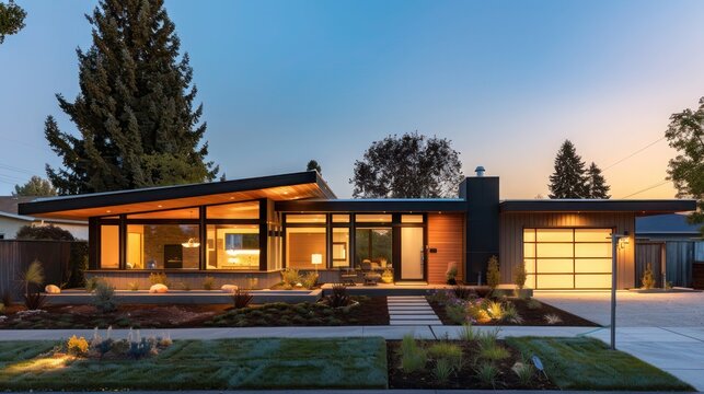elegant suburban home blending mid-century modern aesthetics with contemporary eco-friendly technologies