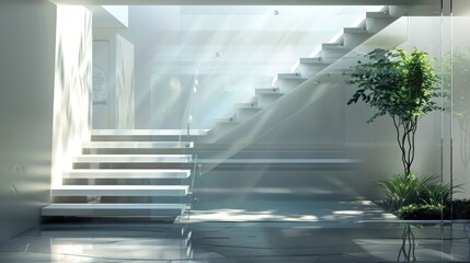 Obraz premium architecturally stunning Suburban Contemporary staircase with floating steps and a sleek glass railing