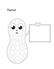 Cheerful Peanuts with banner. Coloring book for children.