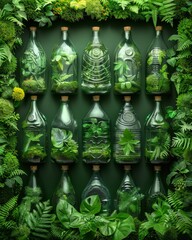 Fototapeta premium Environmental protection frame with vegetation, plastic, and trash for nature conservation