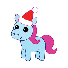 Unicorn with Santa hat vector illustration.