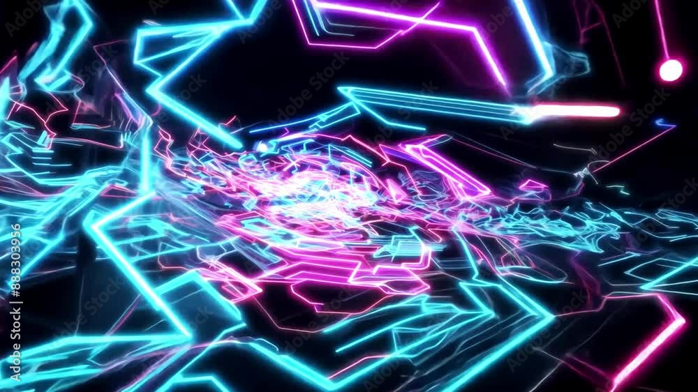 Fototapete abstract background of pink and blue neon lights in a dark environment. the lights are arranged in a