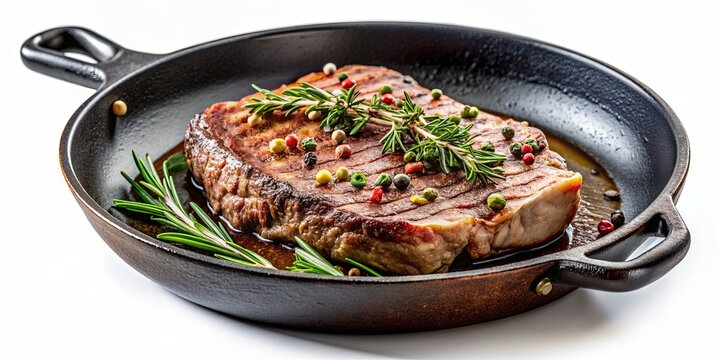 Juicy Rosemary Steak in Cast Iron Pan with Peppercorns, steak , iron skillet , food , cooking