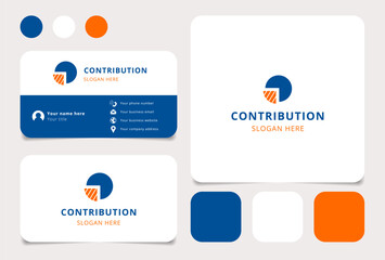 Business card design featuring a pie chart logo representing contribution