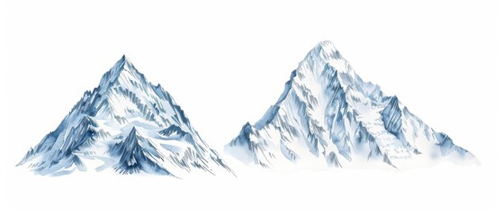 Fototapeta premium Majestic mountains illustrated with sweeping watercolor peaks isolate on white background
