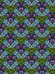 Peacock Green blue Flower mandala ornament banner Textured background. Ornate illustration.